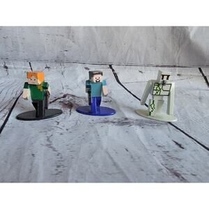 Lot of 3 Loose Minecraft Metal Die Cast Figures Jade Mojang Iron Golem Steve